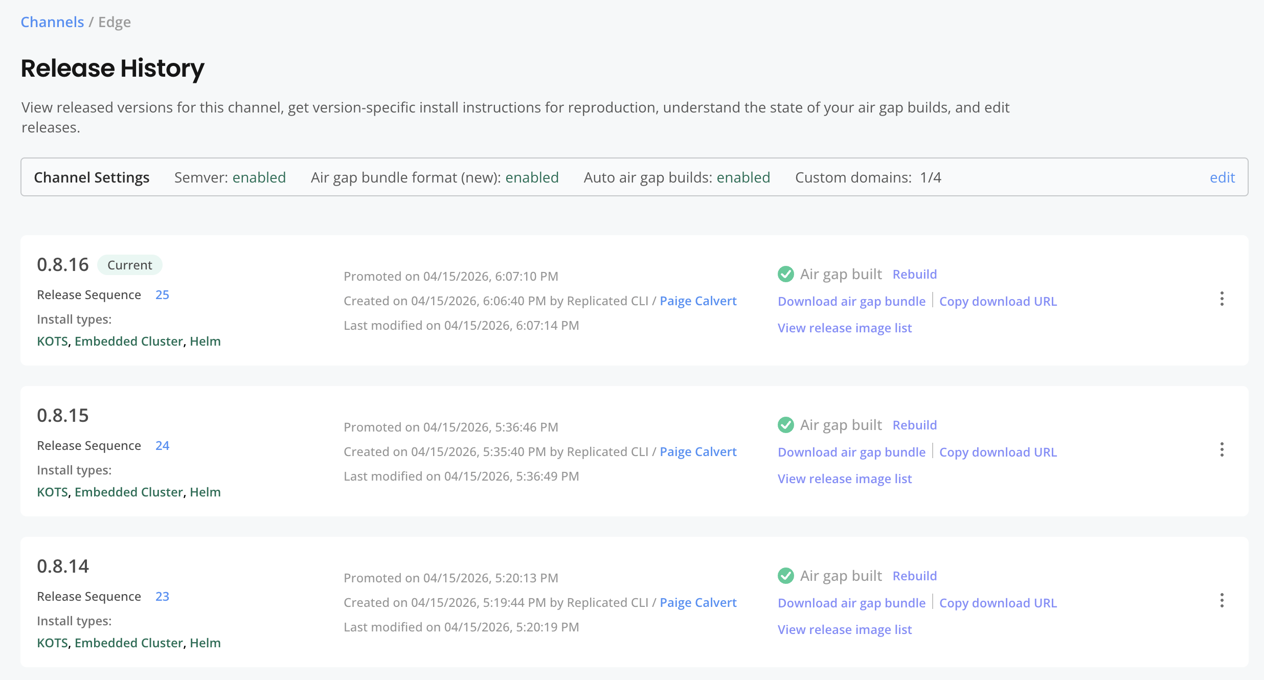 Release history page