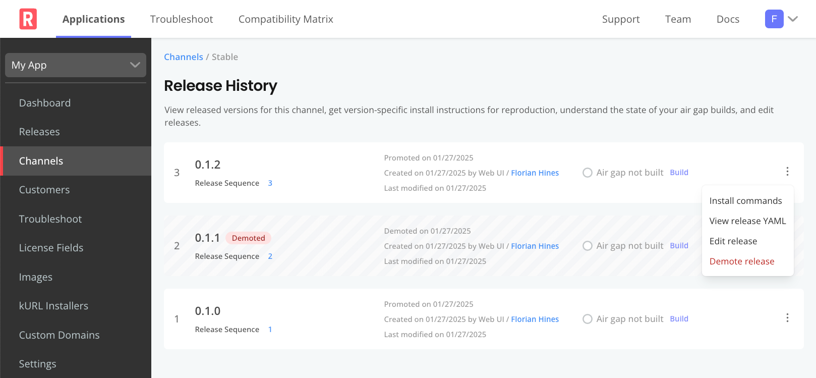 Release history page