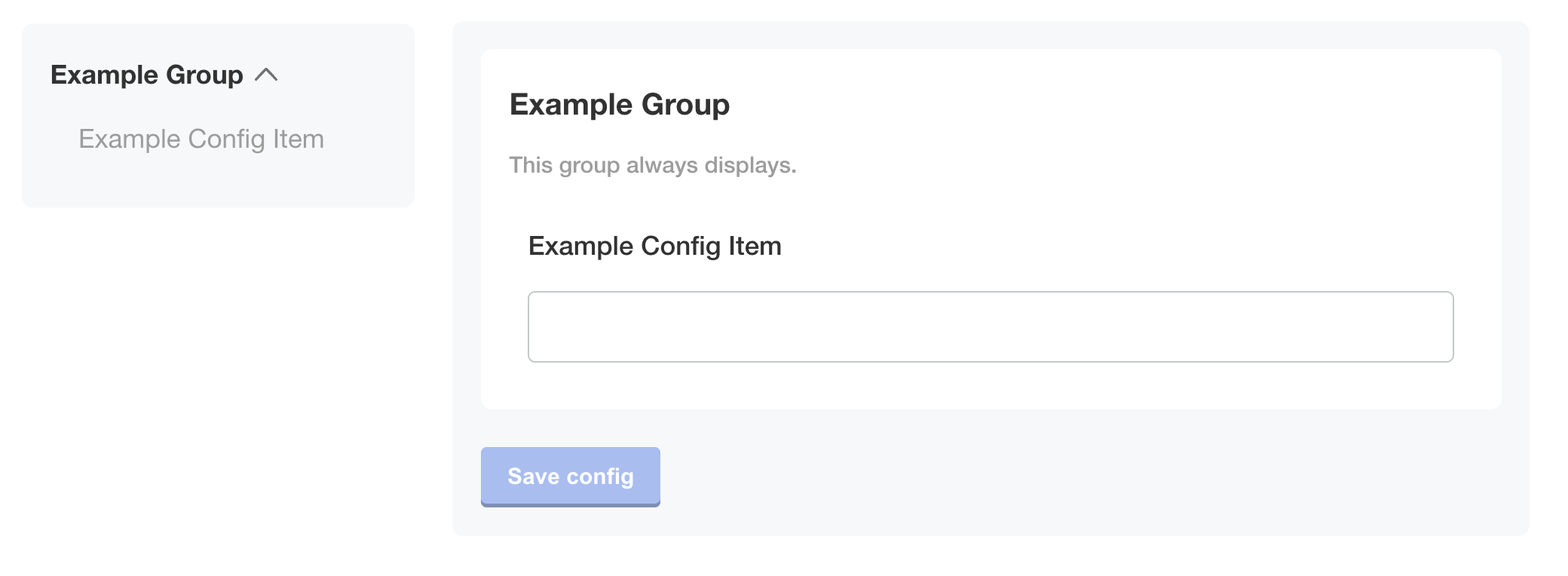 Config page displaying only the first group from the example