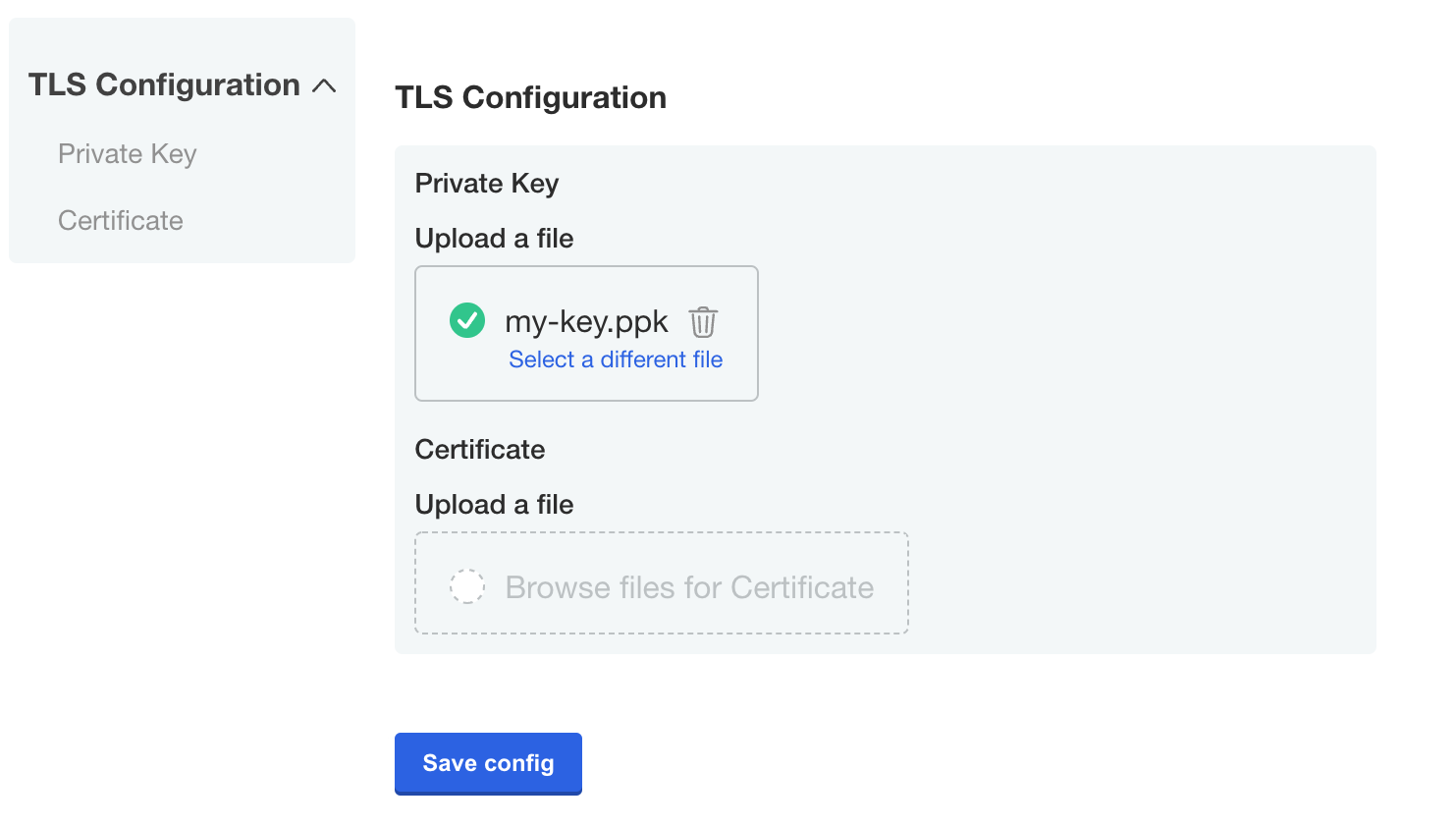 File input field on the configuration screen