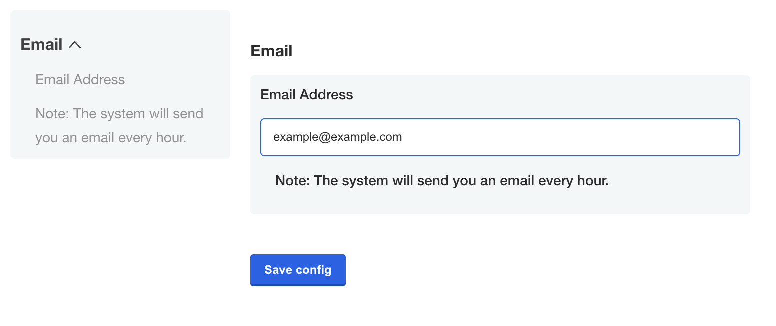 Email address label on the configuration screen