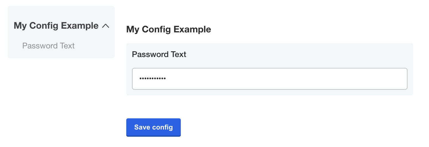 Password text field on the configuration screen
