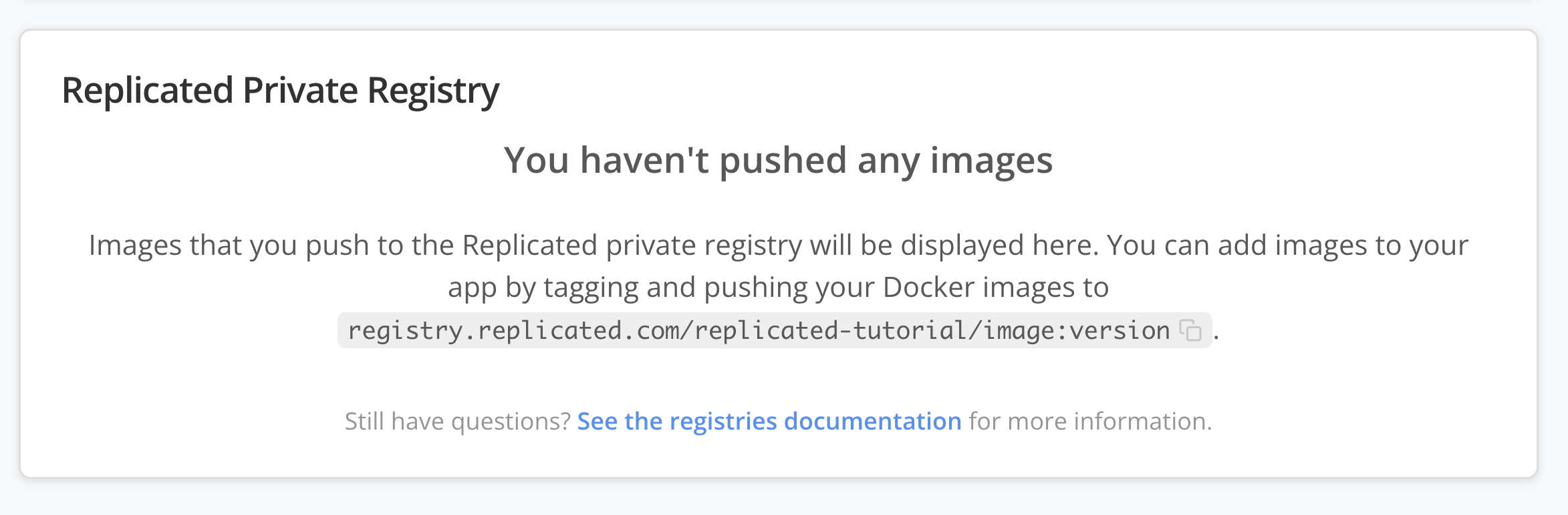 Replicated Private Registry section of the vendor portal Images page