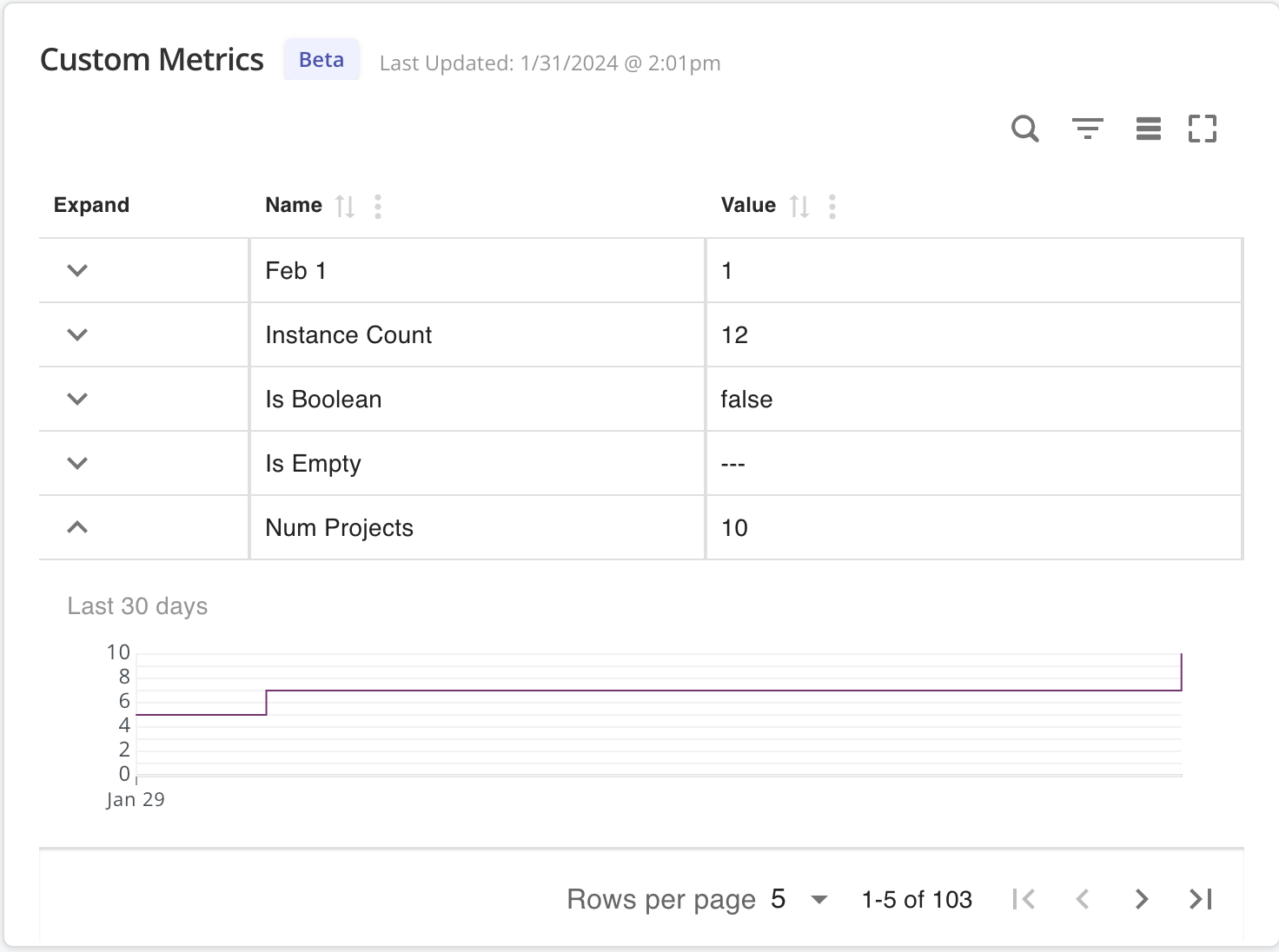 Custom Metrics section of Instance details page