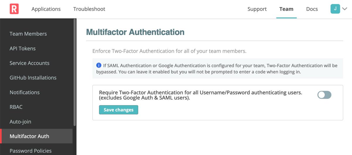 Multifactor authentication for teams in the vendor portal